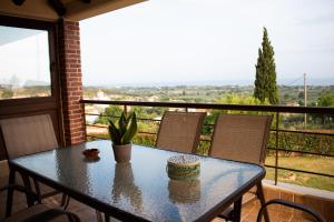 a table with a plant on a balcony with a view at Hilltop House Dikella in Alexandroupoli