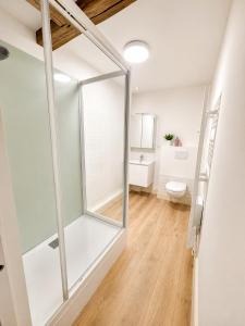 a bathroom with a shower and a toilet at Maison hypocentre de Bethune in Béthune