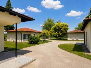 a winding road between two buildings at Hotel Bellevue in Skopje