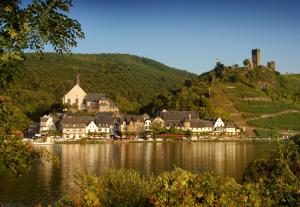 a small town on a hill next to a body of water at Villa Beilstein in Beilstein