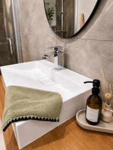 a bathroom with a white sink and a mirror at Chambres d'hôte Casprese in Altiani
