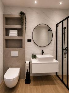 a bathroom with a sink and a toilet and a mirror at Apartment Lidija in Split +60 photos