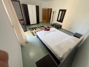 a hospital room with a bed and a mirror at Vila Vollga in Durrës +7 photos