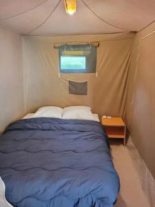 a bedroom with a bed in a tent at Camping 3 étoiles - Piscine - ccbfi0e in Mauroux +30 photos