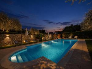 a swimming pool in a yard at night at Borgo degli Ulivi Residence in Toscolano Maderno +13 photos