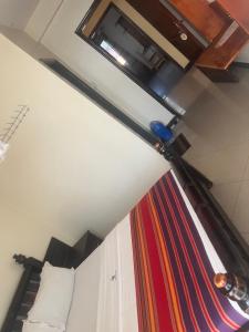 a room with a bed with a colorful rug at Acactus in Kampala