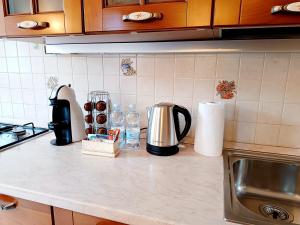 a kitchen counter top with a coffee maker on it at Dolomiti Alpine Homes - Appartamento Brenta in Giustino +11 photos