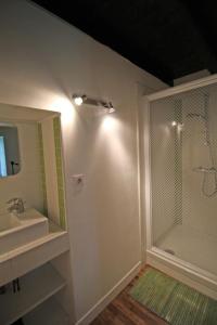 a bathroom with a shower and a sink at Les bonnes fontaines in Cieux +20 photos