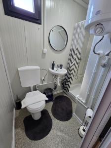 a small bathroom with a toilet and a sink at Moderna smeštaj Kula in Kula +31 photos
