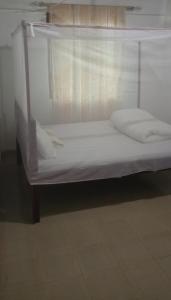 a white bed with a canopy in a room at Charonyi Safari Lodge in Gutini