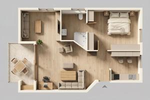 a rendering of a bedroom apartment at Ferienanlage Seeblick Kunstquartier in Koserow