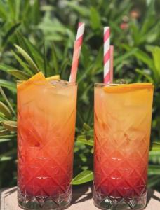 two cocktails with red and white striped straws at Sobe Šušanj in Karlobag