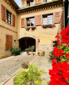 a building with flowers and plants in front of it at Maison Maragelie in Westhoffen