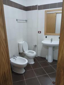 a bathroom with a toilet and a sink at Rana E Hedhun Llugani Apartments in Lezhë +22 photos