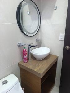 a bathroom with a white sink and a mirror at Loft Elegante Comodo 2 personas in Mérida