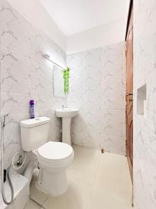 a white bathroom with a toilet and a sink at Ethanira Homes Ngara in Nairobi +44 photos