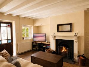 a living room with a couch and a fireplace at Abbey Cottages Buzzards Watch in Talley