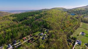 an aerial view of a house in the middle of a forest at Domek Leśny Anioł in Jarnołtówek