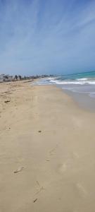an empty beach with footprints in the sand at Dar Sidi Mohamed in Zarzis +3 photos