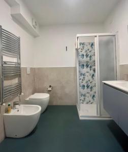 a bathroom with a sink and a toilet and a shower at Caraceni Apartaments 1 in Castel di Sangro