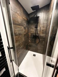 a shower with a glass door in a bathroom at BlakRiverHouse - Sèvre Niortaise in Niort +11 photos