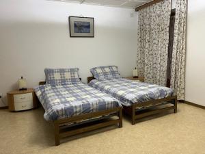 a bedroom with two beds and a window at pensione VAIS in Piotta