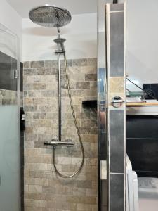 a shower with a shower head in a bathroom at Charmant studio île & cap in Bastia +23 photos