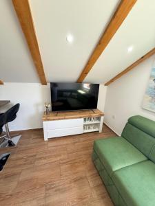 a living room with a couch and a tv at Apartman Lucija 5 in Zubovići
