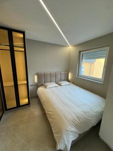 a bedroom with a large bed and a window at Esch City Studio in Esch-sur-Alzette