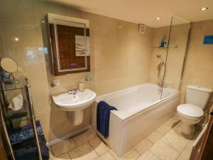 a bathroom with a tub and a toilet and a sink at Severn Bank Lodge in Shrawley +26 photos