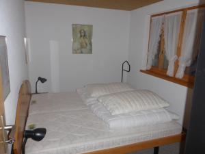 1 cama en un dormitorio con ventana en Luxurious Chalet in Habkern with Private Garden en Habkern