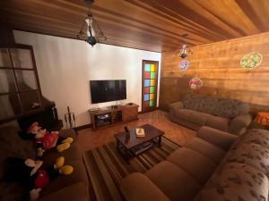 a living room with a couch and a tv at Sítio do vô Hélio - Petropolis in Araras Petropolis