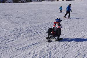 a young child is being pulled in a sled in the snow at Huis bij Willingen in Eimelrod