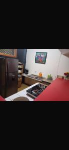 a kitchen with a stove and a counter top at Casa Artavia in Tortuguero