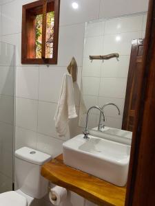 a bathroom with a sink and a toilet at Pousada Jardim da Vida in Palmeiras