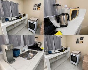 a kitchen with a sink and a coffee machine at Vila Chacrinha apartamento 2 in Campo Limpo +4 photos