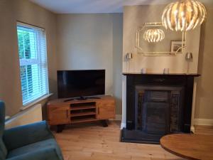 a living room with a television and a fireplace at 56 Woodlands in Clonakilty