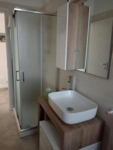 a bathroom with a white sink and a shower at Casa Rosa in Vigevano