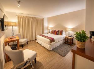 a hotel room with a bed and a desk at Martina de Goñi in Pucón