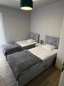 two twin beds in a room with at Twoje Rydzewo in Rydzewo +35 photos