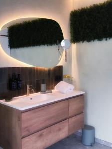 a bathroom with a sink and a mirror at Zaza Suites in Middelkerke +28 photos