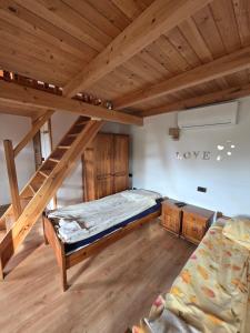 a bedroom with a bunk bed and a loft at Hacjenda in Redło