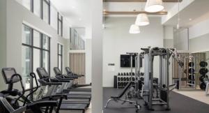 a gym with a row of treadmills and machines at Coastal Life at Aqua in Bradenton