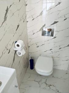a bathroom with a toilet and two rolls of toilet paper at La Perle de Bizerte in Banzart +25 photos
