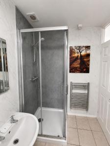a bathroom with a shower and a sink at Lindi Property Cosy Double Room in Wyken