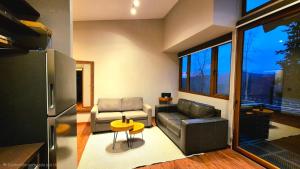 a living room with a couch and a chair at Kondortal Refugio de Montaña in Farellones