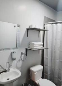 a white bathroom with a toilet and a sink at Consulado Americano a 5 minutos D3 in Ciudad Juárez