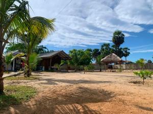 a house with a palm tree and a building at Thambili cabanas whisky point in Arugam Bay