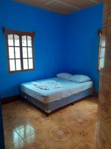 a bed in a blue room with a window at CASA MARCELa in Altagracia