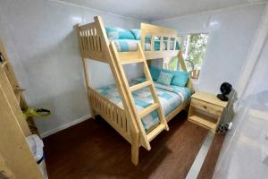 a bunk bed in a small room with a ladder at Aore Shores Beachfront Bungalow in Aore Island